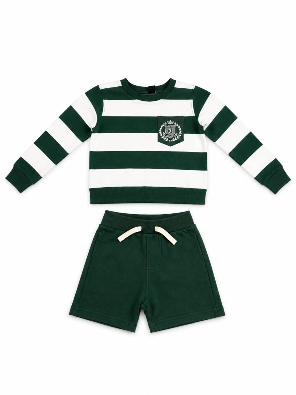 NWT Lands’ End Baby Boy 2-Piece Short Set Size 12 Months Green White - Picture 2 of 3